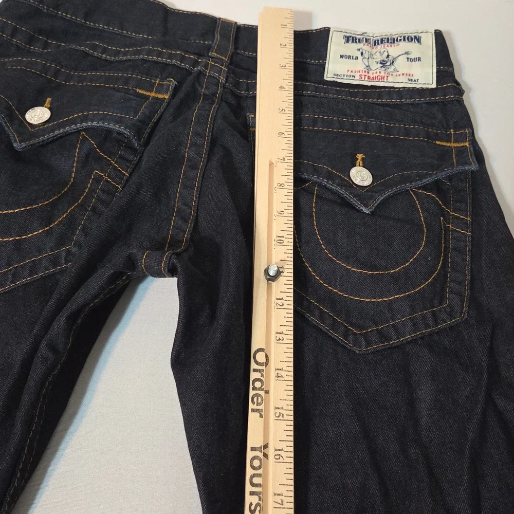 True Religion Straight Leg Jeans Mens 32 Dark Wash Indigo Horseshoe Flap Pocket